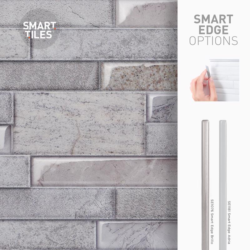 Smart Tiles 11.4 in. W X 22.5 in. L Gray Multiple Finish (Mosaic) Vinyl Adhesive Wall Tile 2 pc