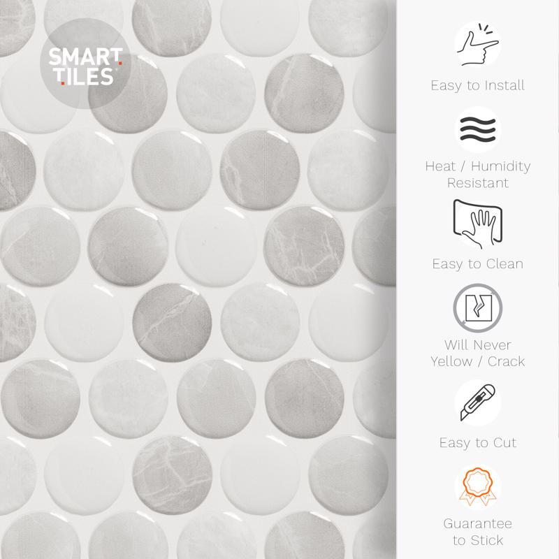 Smart Tiles 8.95 in. W X 8.97 in. L Gray Glazed Vinyl Adhesive Wall Tile 4 pc