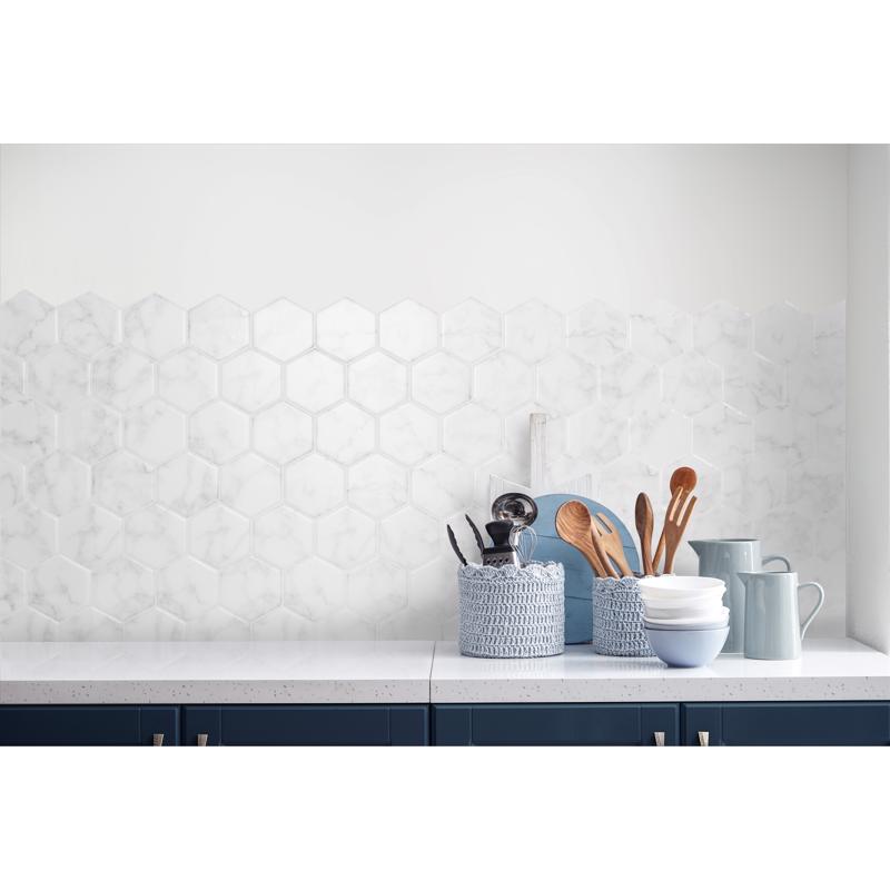 Smart Tiles 9.56 in. W X 10.61 in. L White Glazed Vinyl Adhesive Wall Tile 4 pc