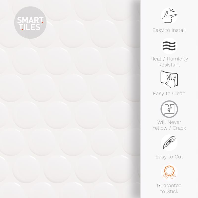 Smart Tiles 8.95 in. W X 8.98 in. L White Glazed Vinyl Adhesive Wall Tile 4 pc