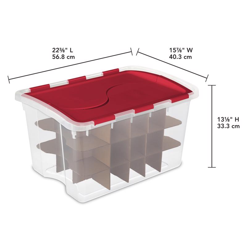 Sterilite 48 qt Clear/Red Ornament Storage Box w/Hinged Lid 13.13 in. H X 22.38 in. W X 15.88 in. D