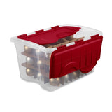 Sterilite 48 qt Clear/Red Ornament Storage Box w/Hinged Lid 13.13 in. H X 22.38 in. W X 15.88 in. D