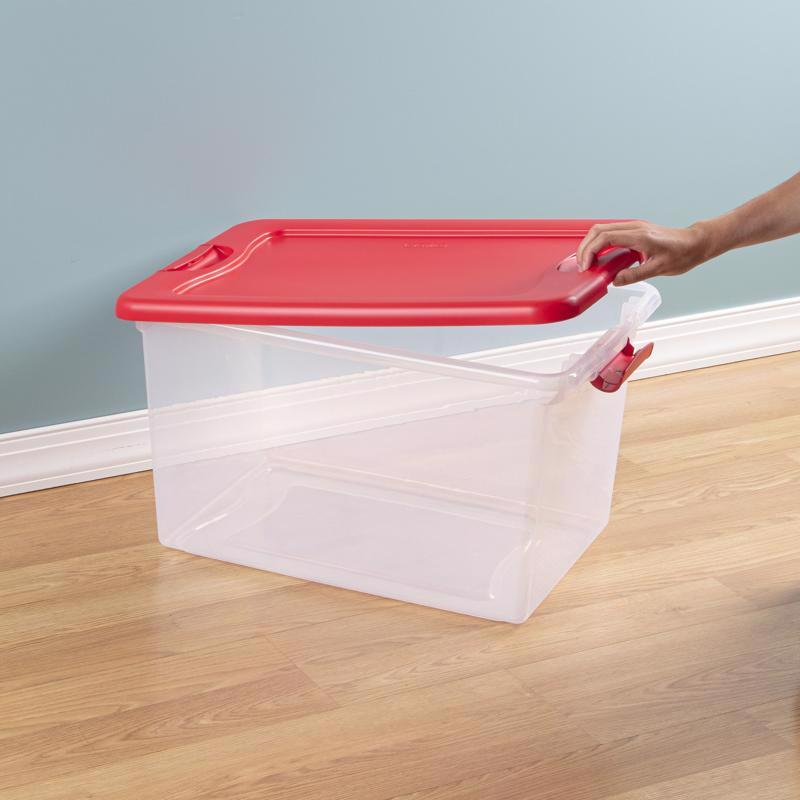Sterilite 64 qt Clear/Red Latching Storage Box 13.5 in. H X 23.75 in. W X 16 in. D