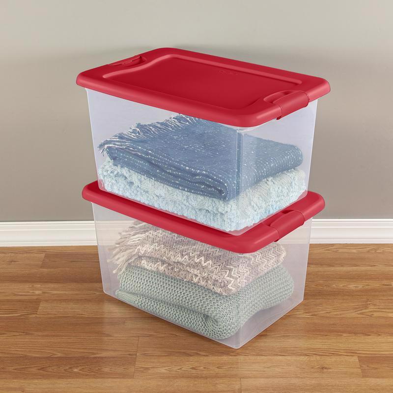 Sterilite 64 qt Clear/Red Latching Storage Box 13.5 in. H X 23.75 in. W X 16 in. D