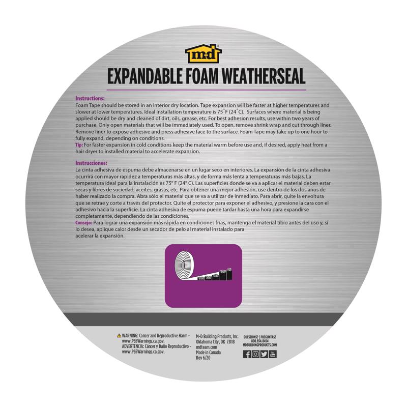 M-D Building Products Platinum Black Foam Waterproof Weatherseal For Multi-Purpose 20 ft. L X 0.5 in
