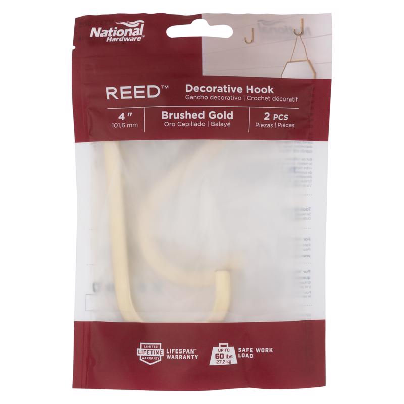 National Hardware Reed Medium Brushed Gold Steel 4 in. L Hook 60 lb 1 pk