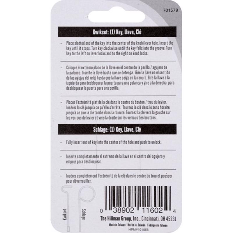 Hillman Privacy House/Office Emergency Key Single For Schlage/Kwikset