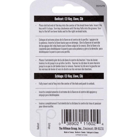Hillman Privacy House/Office Emergency Key Single For Schlage/Kwikset