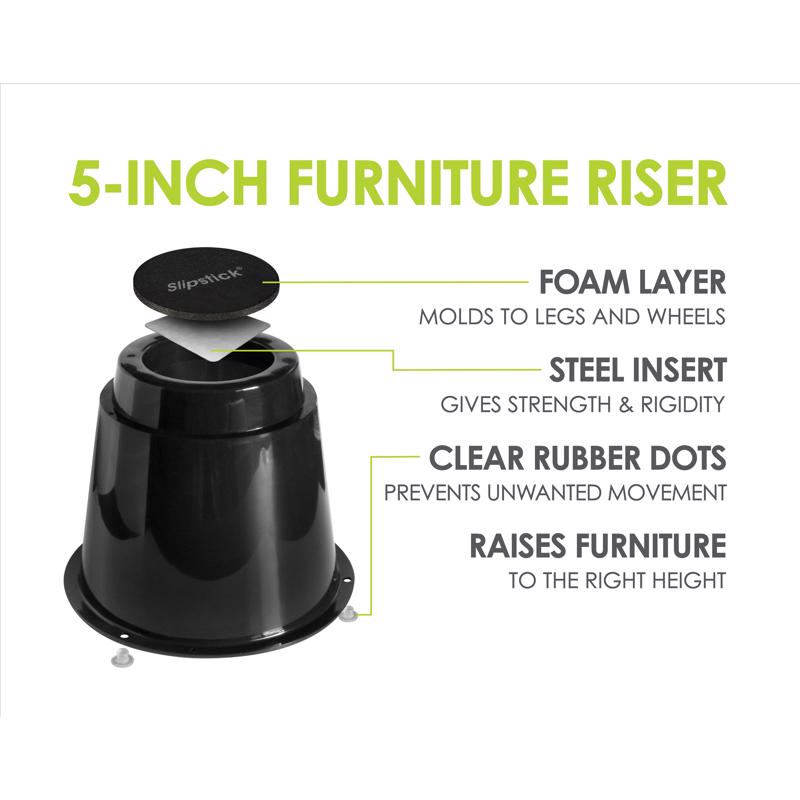 Slipstick Plastic Bed Risers Black Round 4 pk