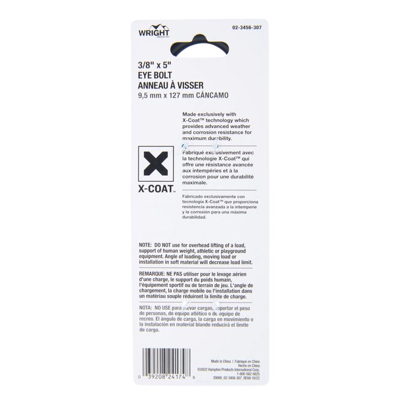 Wright 3/8 in. X 5 in. L Black Steel Eyebolt Nut Included