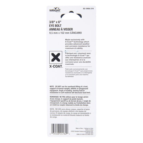 Wright 3/8 in. X 6 in. L Black Steel Eyebolt Nut Included