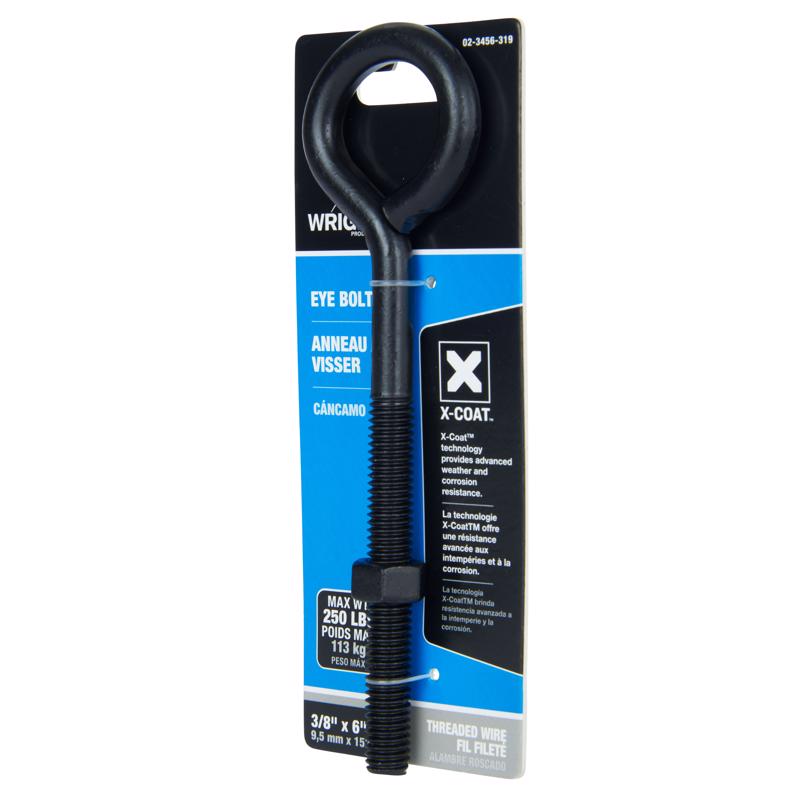 Wright 3/8 in. X 6 in. L Black Steel Eyebolt Nut Included