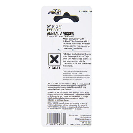 Wright 5/16 in. X 4 in. L Black Steel Eyebolt Nut Included