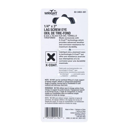 Wright 1/4 in. D X 3 in. L Black Steel Lag Screw Eye 150 lb 1 pk