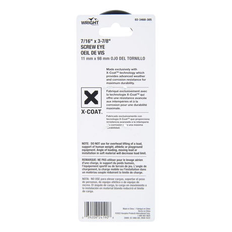 Wright 7/16 in. D X 3-7/8 in. L Black Steel Screw Eye 325 lb 1 pk