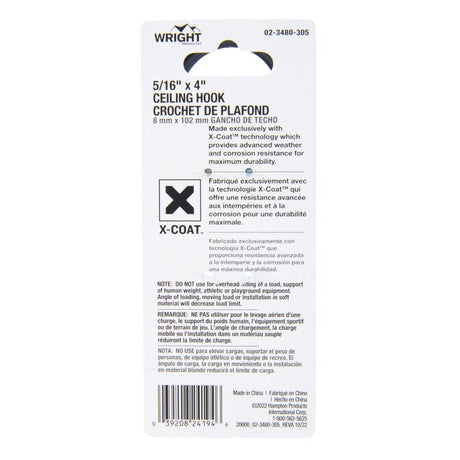 Wright Medium Matte Black Black Steel 4 in. L Ceiling Hook 100 lb 1 pk