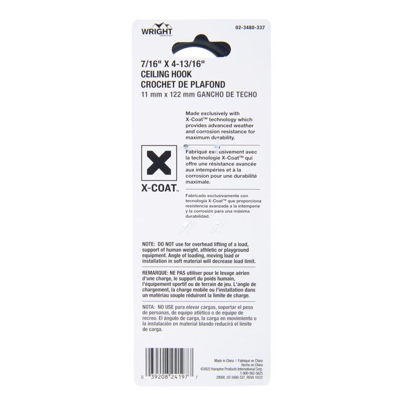 Wright Medium Matte Black Black Steel 4-3/16 in. L Ceiling Hook 200 lb 1 pk