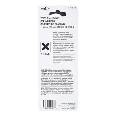 Wright Medium Matte Black Black Steel 4-3/16 in. L Ceiling Hook 200 lb 1 pk