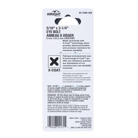 Wright 5/16 in. X 3-1/4 in. L Black Steel Eyebolt Nut Included