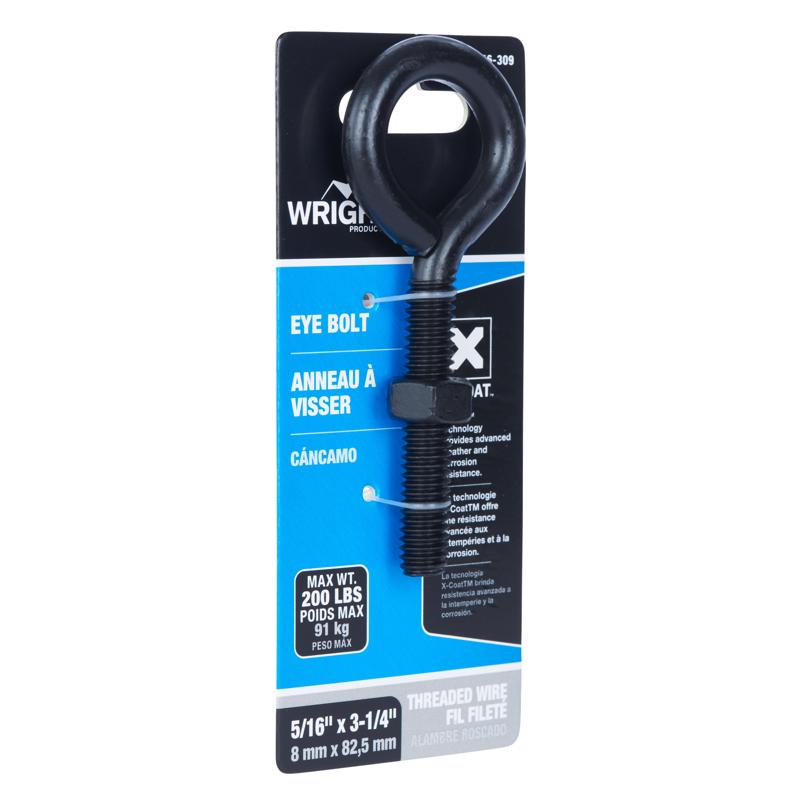 Wright 5/16 in. X 3-1/4 in. L Black Steel Eyebolt Nut Included