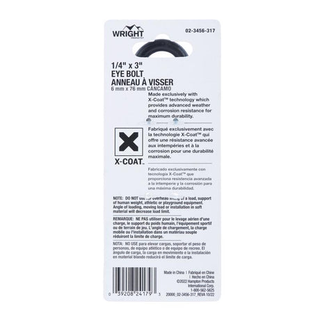 Wright 1/4 in. X 3 in. L Black Steel Eyebolt Nut Included