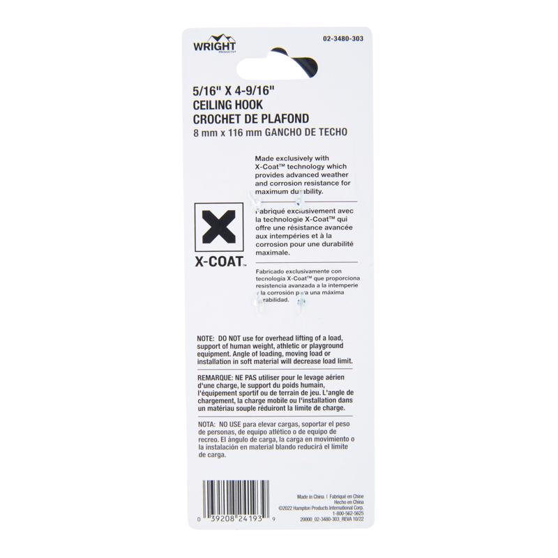 Wright Medium Matte Black Black Steel 4-9/16 in. L Ceiling Hook 160 lb 1 pk