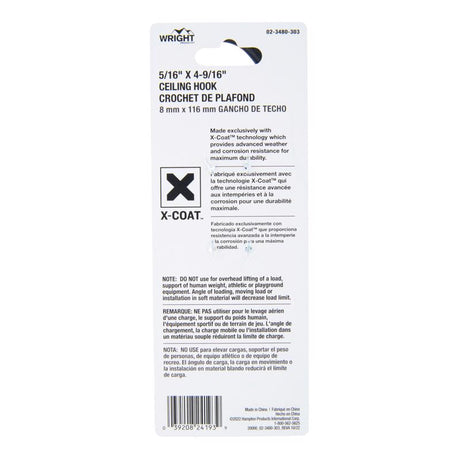 Wright Medium Matte Black Black Steel 4-9/16 in. L Ceiling Hook 160 lb 1 pk