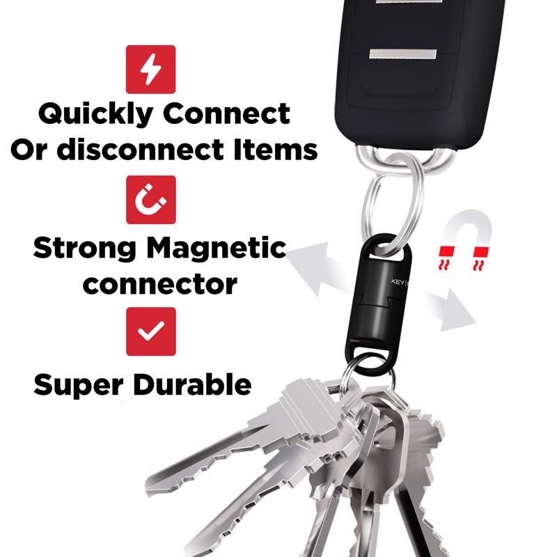 KeySmart MagConnect Pro ABS Plastic/Magnet/Stainless Steel Black Locking Magnetic Keychain