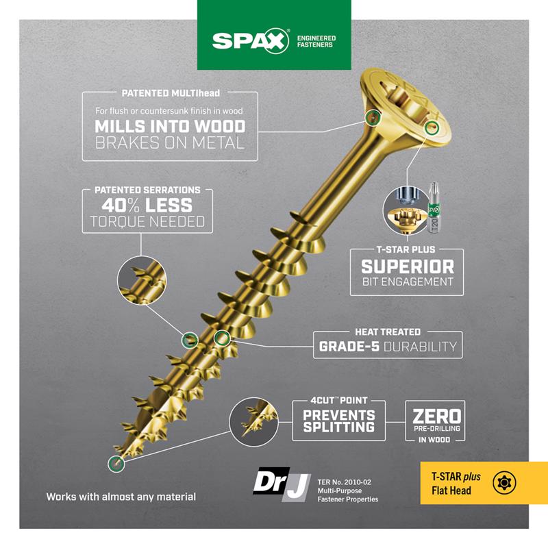 SPAX Multi-Material No. 10 in. X 3-1/2 in. L T-20+ Flat Head Construction Screws 1 lb 57 pk