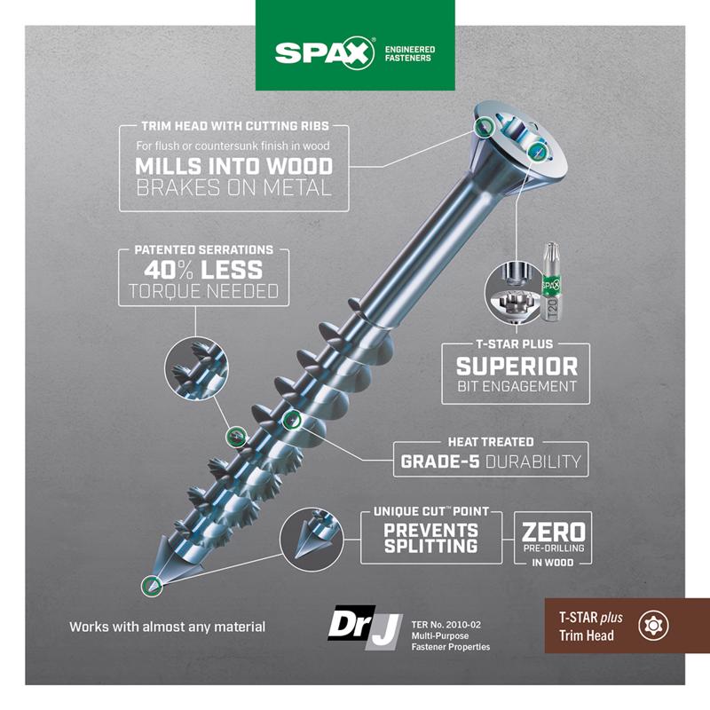 SPAX MDF No. 8 in. X 2-1/2 in. L T-20+ Trim Head Construction Screws 1 lb 154 pk