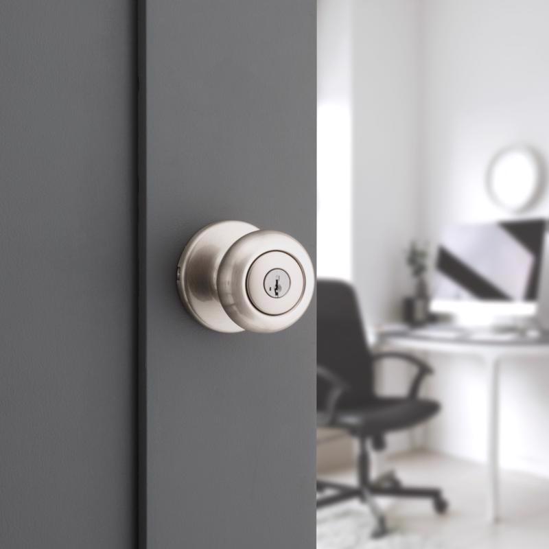 Kwikset SmartKey Security Satin Nickel Entry Knob KW1 2-3/4 in.