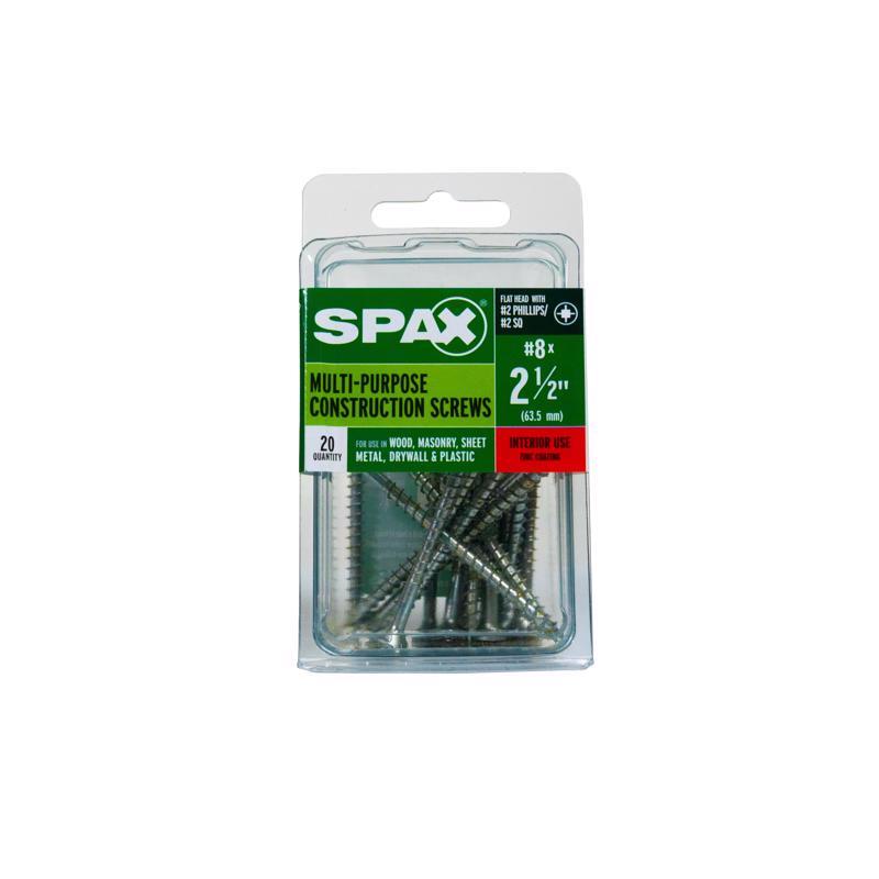 SPAX Multi-Material No. 8 in. X 2-1/2 in. L Phillips/Square Flat Head Construction Screws 20 pk