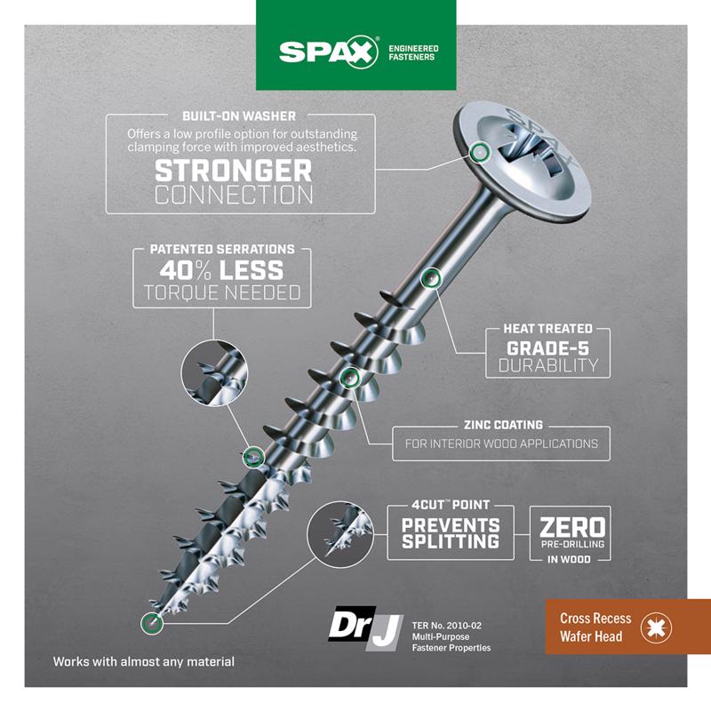 SPAX No. 8 X 1-1/4 in. L Phillips/Square Zinc-Plated Multi-Material Screw 30 pk