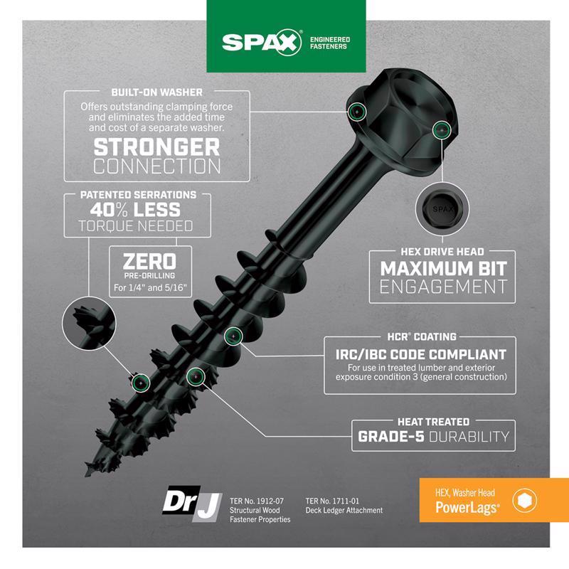 SPAX PowerLags 1/4 in. X 2 in. L Washer High Corrosion Resistant Carbon Steel Lag Screw 12 pk