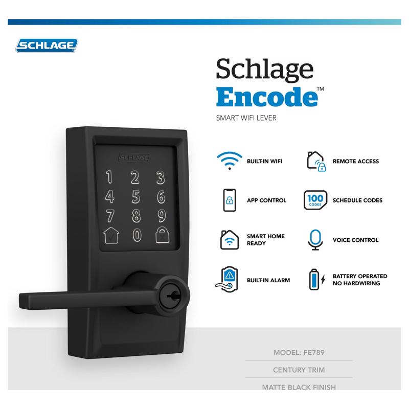 Schlage Encode Matte Black Metal WiFi Deadbolt with Latitude Lever