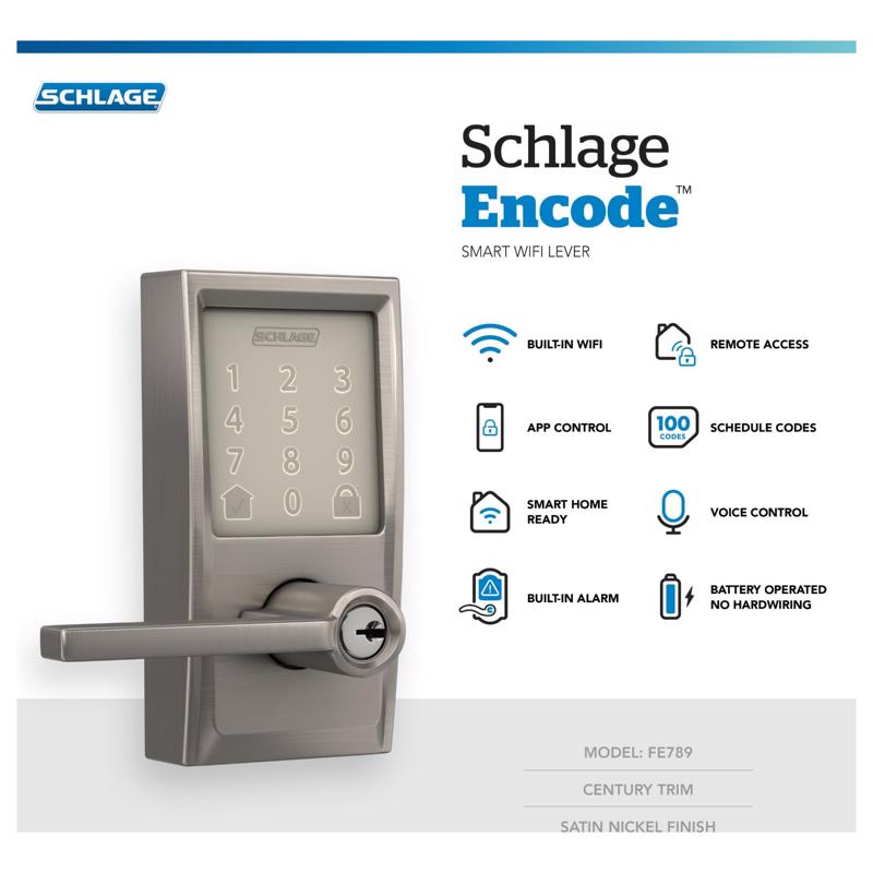 Schlage Encode Satin Nickel Metal WiFi Deadbolt with Latitude Lever