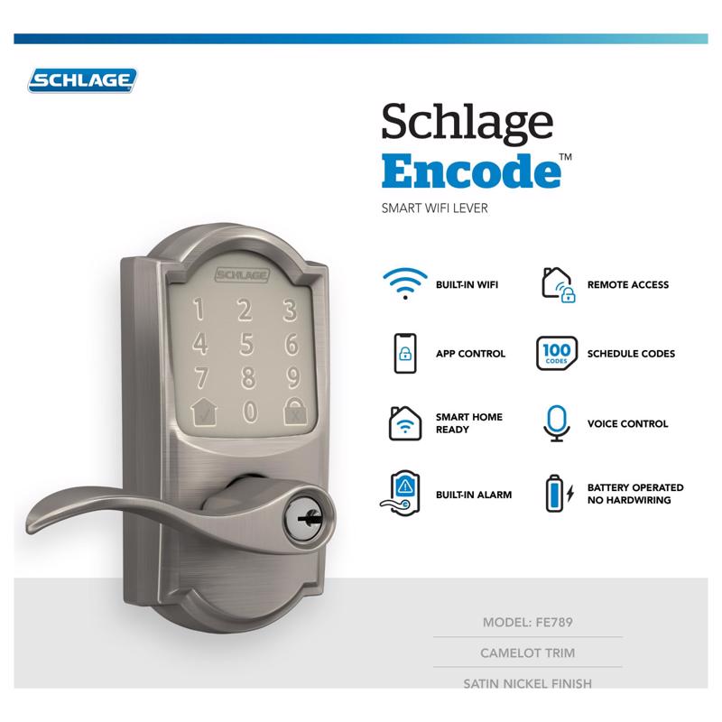Schlage Encode Satin Nickel Metal WiFi Deadbolt with Accent Lever