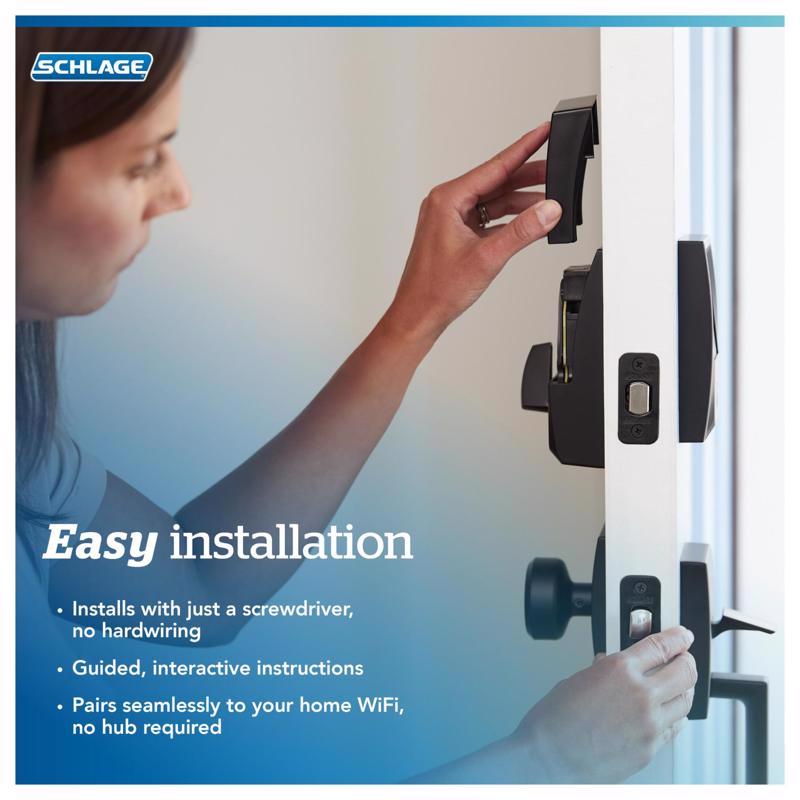 Schlage Encode Plus Matte Black Metal WiFi Deadbolt with Century Trim