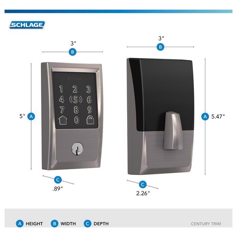 Schlage Encode Plus Satin Nickel Metal WiFi Deadbolt with Century Trim