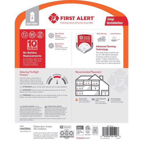 First Alert 10 Year Slim Battery-Powered Photoelectric Smoke Detector