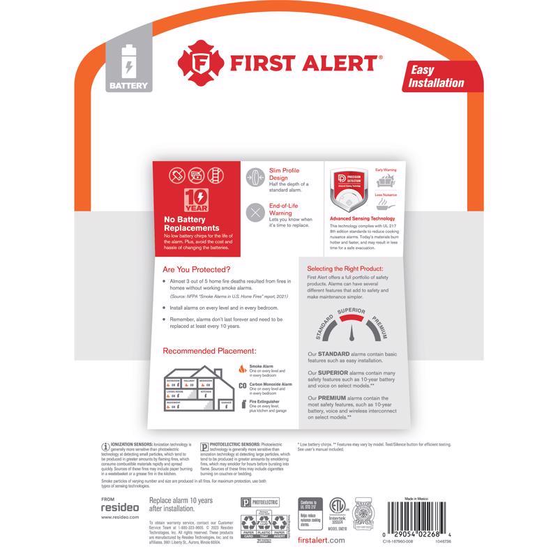 First Alert 2 Pack 10 year Battery-Powered Photoelectric Smoke Detector