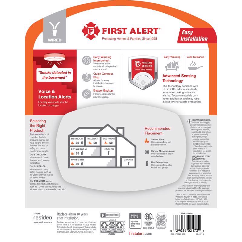 First Alert Voice Alert Hard-Wired Photoelectric Smoke Detector