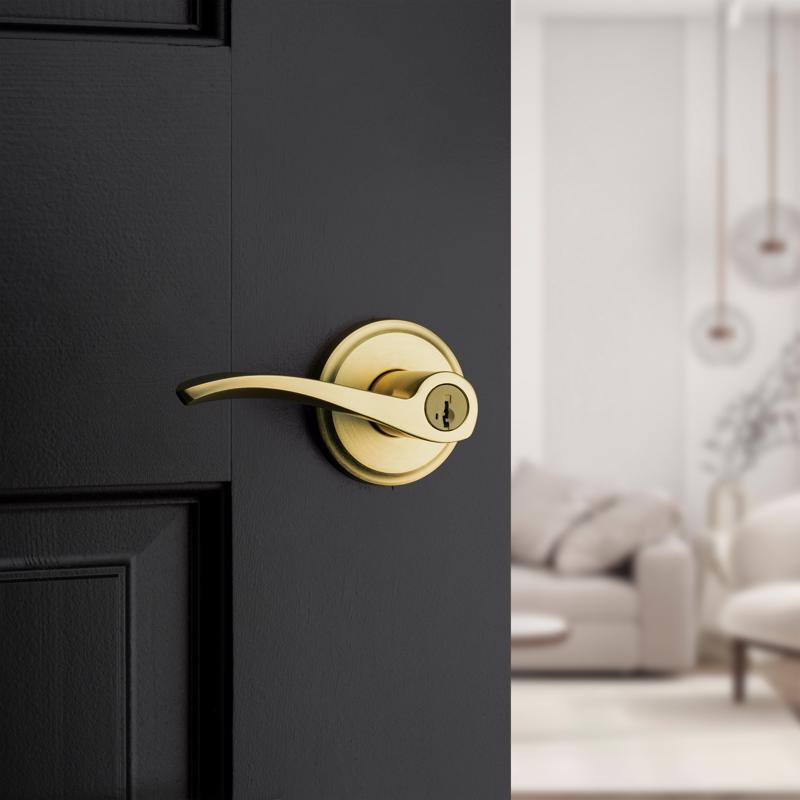 Kwikset Sedona Transitional Satin Brass Entry Lever KW1 1-3/4 in.