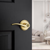 Kwikset Sedona Transitional Satin Brass Entry Lever KW1 1-3/4 in.