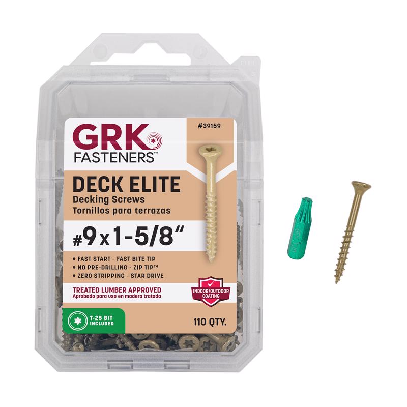 GRK Deck Elite No. 9 in. X 1-5/8 in. L Gold Star Bugle Head Deck Screws 1 pk