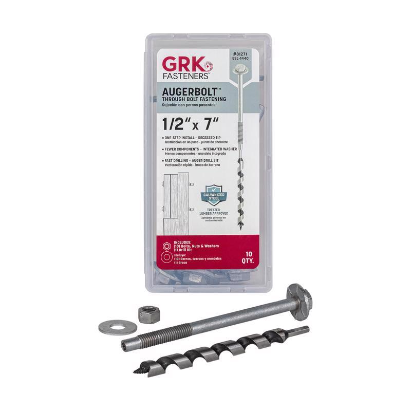 GRK AugerBolt 1/2 in. D X 7 in. L Carbon Steel Hex Head Anchor Bolts 1 pk