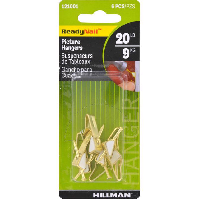 HILLMAN ReadyNail Polished Brass Gold Picture Hanger 20 lb 6 pc