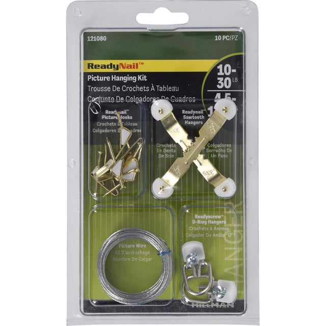 HILLMAN ReadyNail Polished Brass Gold Picture Hanging Kit 30 lb 10 pc