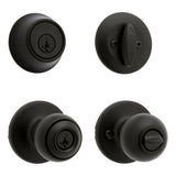 Kwikset Polo Traditional Matte Black Deadbolt and Entry Door Knob 1-3/4 in.
