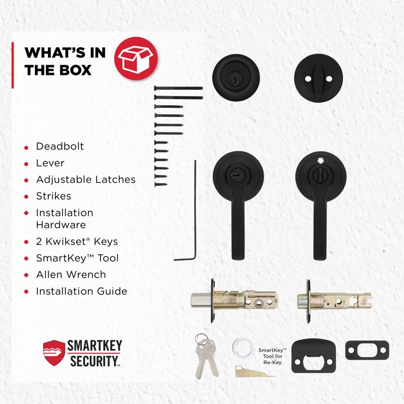 Kwikset Matte Black Lever and Single Cylinder Deadbolt KW1 1-3/4 in.